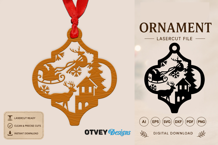 Christmas Scene Ornaments arabesque Lasercut