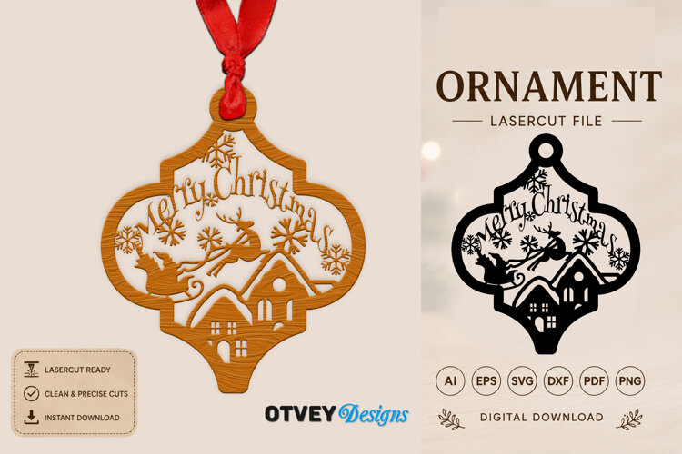 Christmas Scene Ornaments arabesque Lasercut example image 1