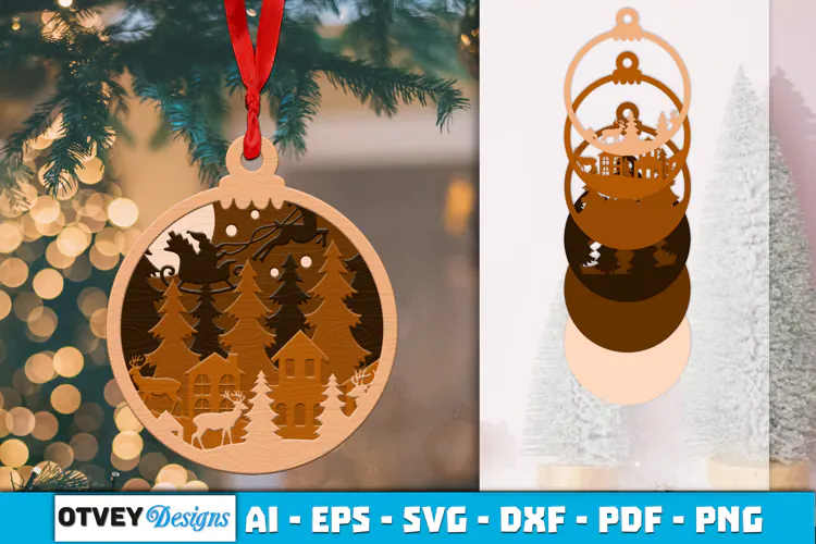 Christmas Scene Ornaments Lasercut