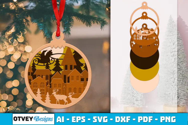Christmas Scene Ornaments Lasercut