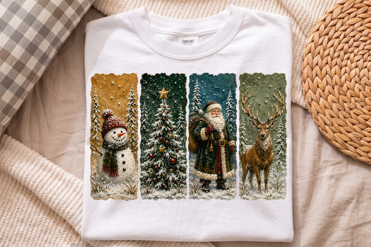 Christmas Scene Png, Snowman Santa Reindeer Panel Design