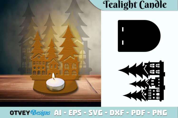 Christmas Scene Tealight Candle Holder Lasercut example image 1