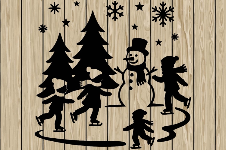 Christmas scene stencil silhouette SVG