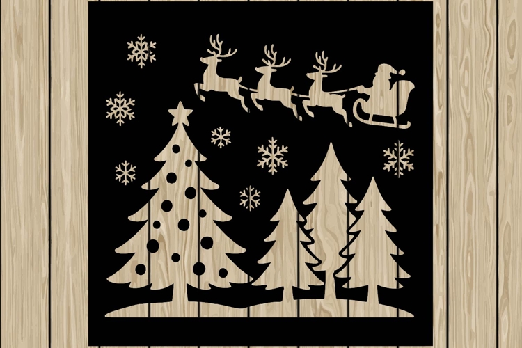 Christmas scene stencil silhouette SVG