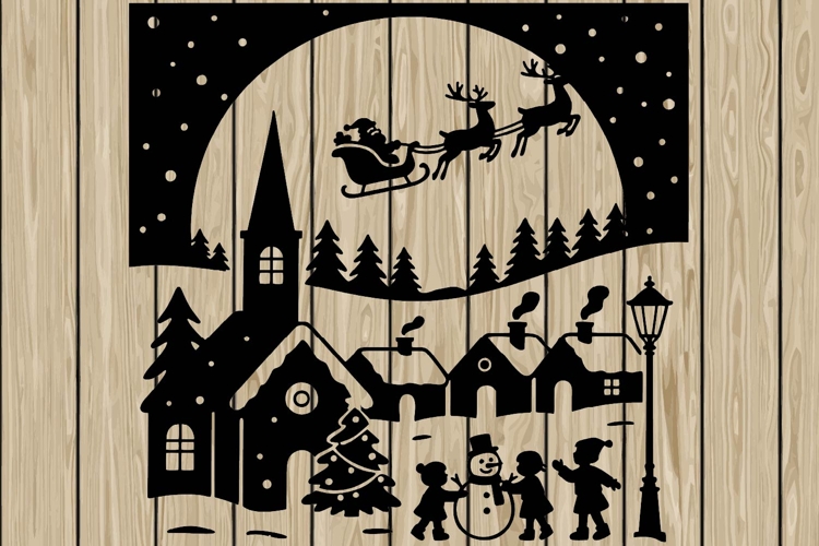 Christmas scene stencil silhouette SVG