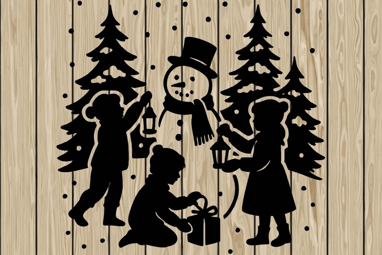 Christmas scene stencil silhouette SVG