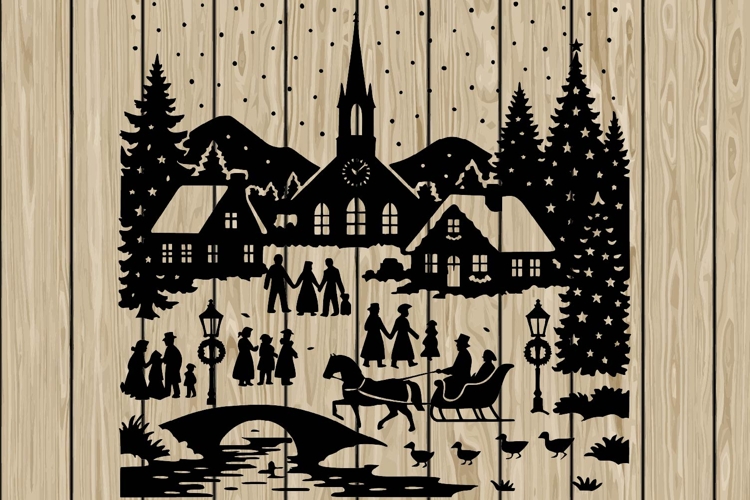 Christmas scene stencil silhouette SVG