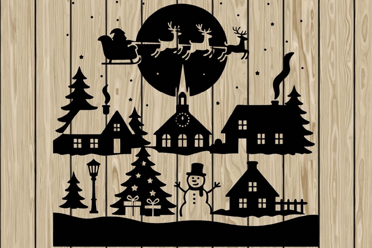 Christmas scene stencil silhouette SVG