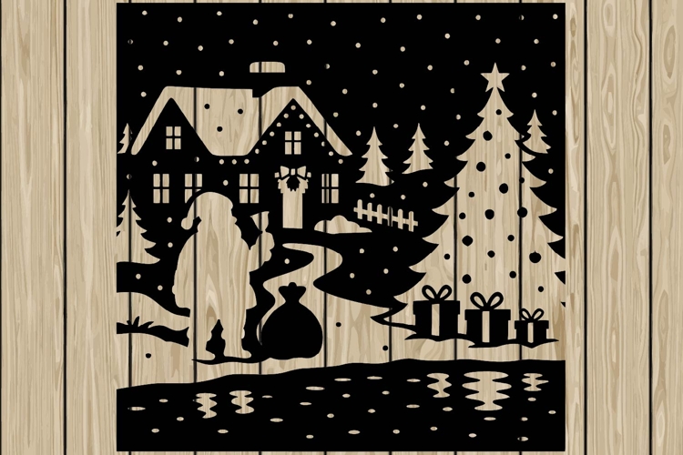 Christmas scene stencil silhouette SVG
