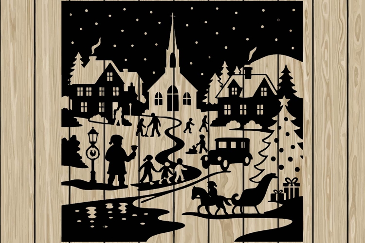 Christmas scene stencil silhouette SVG
