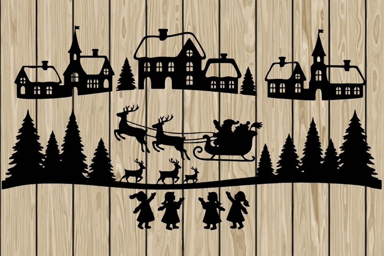 Christmas scene stencil silhouette SVG