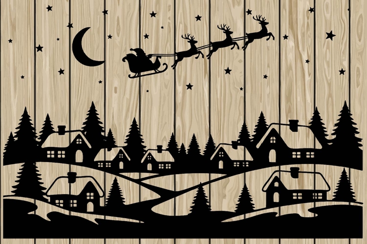 Christmas scene stencil silhouette SVG
