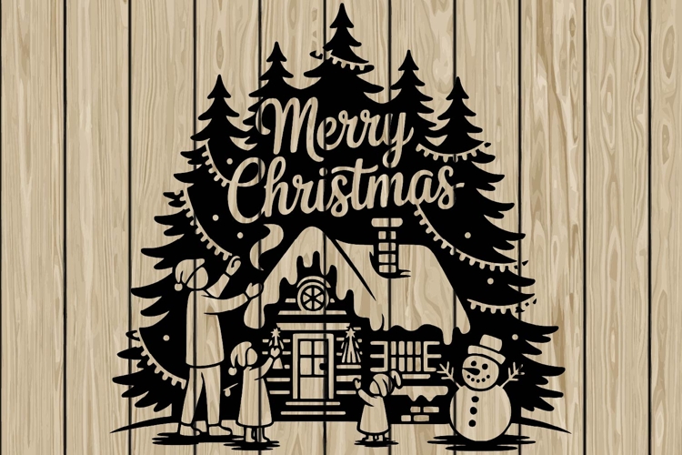 Christmas scene stencil silhouette SVG