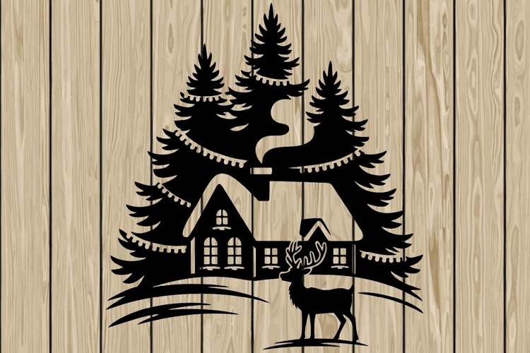 Christmas scene stencil silhouette SVG