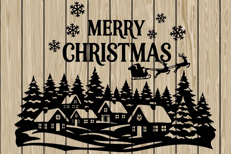 Christmas scene stencil silhouette SVG