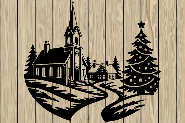 Christmas scene stencil silhouette SVG