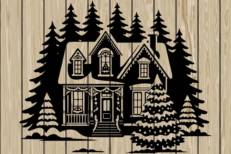 Christmas scene stencil silhouette SVG