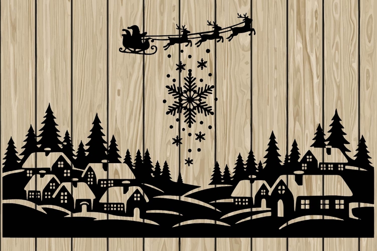 Christmas scene stencil silhouette SVG