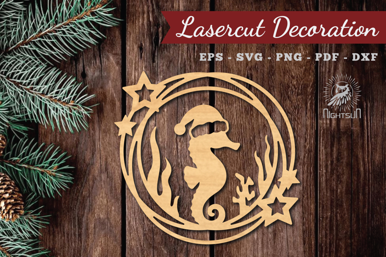 Christmas Seahorse Lasercut Round SVG