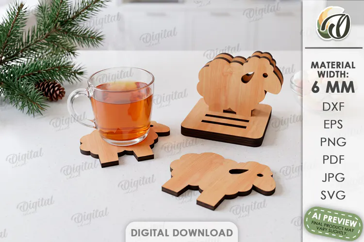 Christmas Coasters with Holder Laser Cut. Drink Coaster SVG