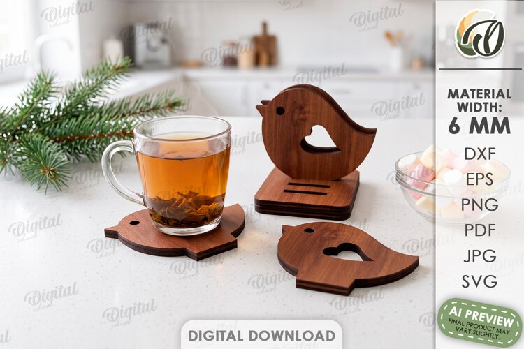 Christmas Coasters with Holder Laser Cut. Drink Coaster SVG example image 1