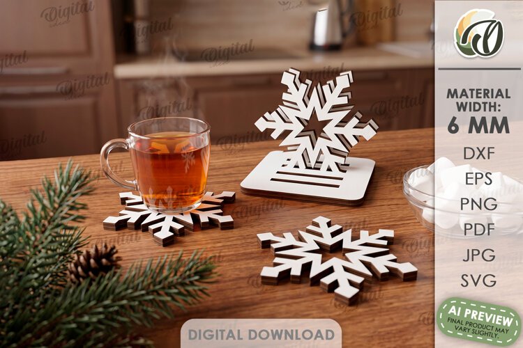 Christmas Coasters with Holder Laser Cut. Drink Coaster SVG example image 1