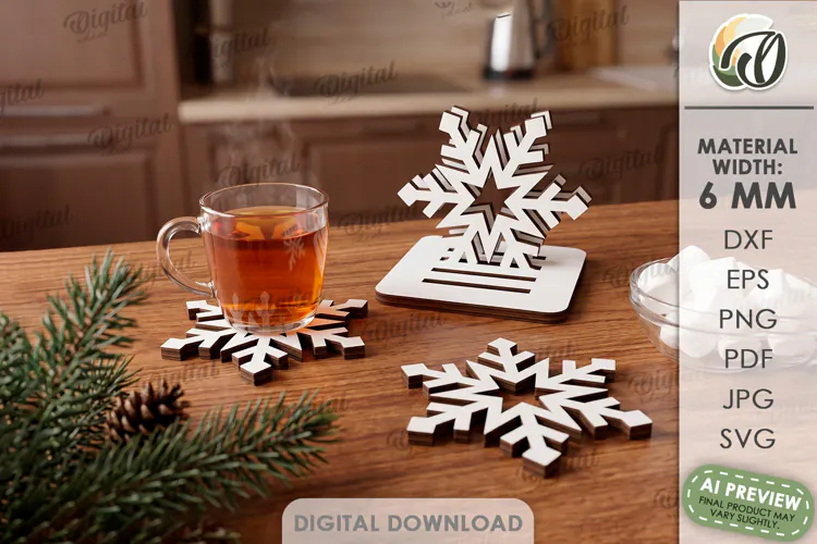 Christmas Coasters with Holder Laser Cut. Drink Coaster SVG