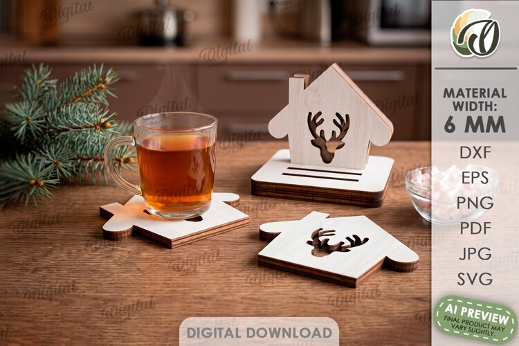 Christmas Coasters with Holder Laser Cut. Drink Coaster SVG example image 1