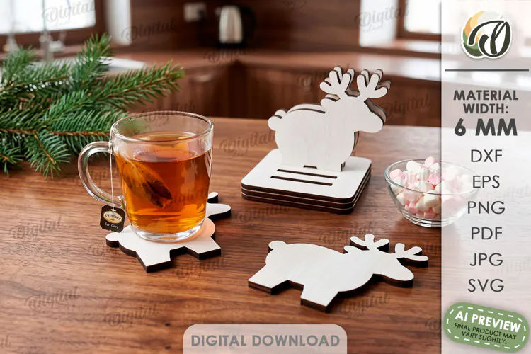 Christmas Coasters with Holder Laser Cut. Drink Coaster SVG