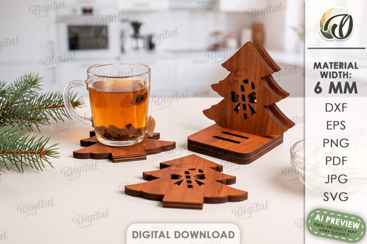 Christmas Coasters with Holder Laser Cut. Drink Coaster SVG example image 1