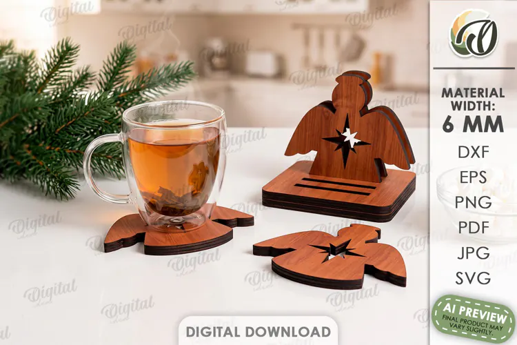 Christmas Coasters with Holder Laser Cut. Drink Coaster SVG