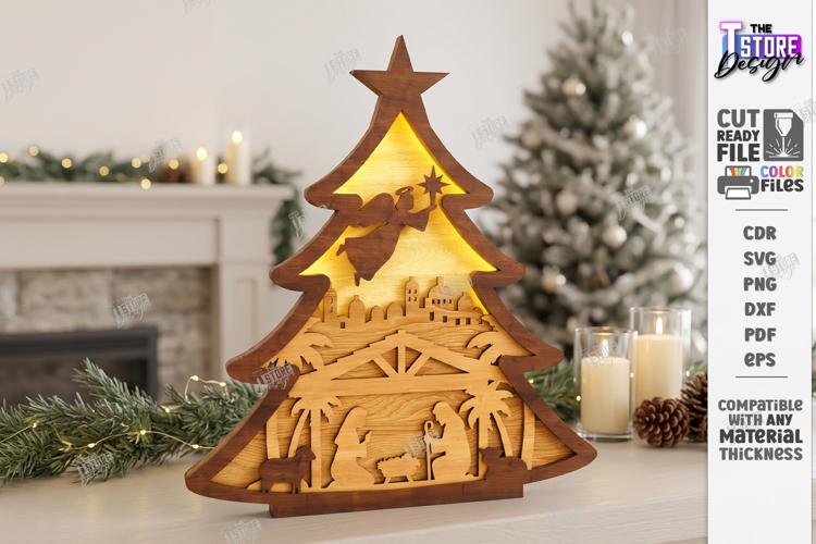 Wooden Nativity Light Box Laser Cut | 3D Layered Christmas