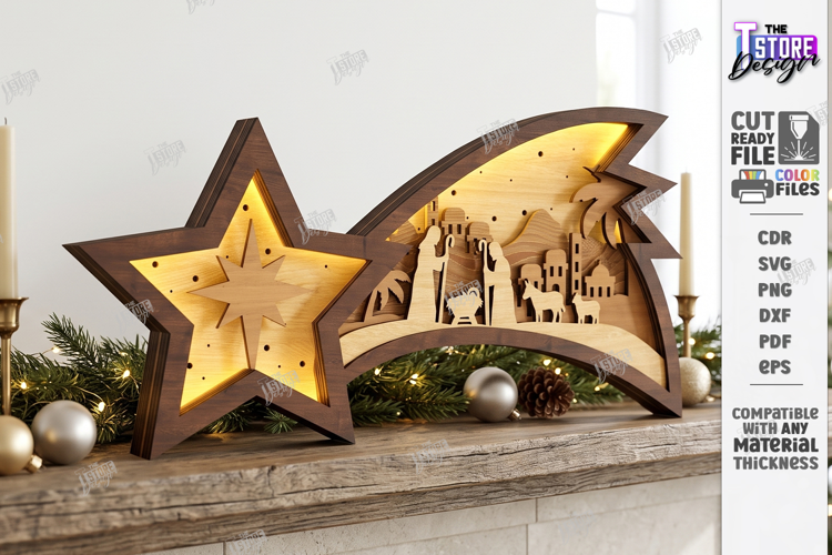 Wooden Nativity Light Box Laser Cut | 3D Layered Christmas