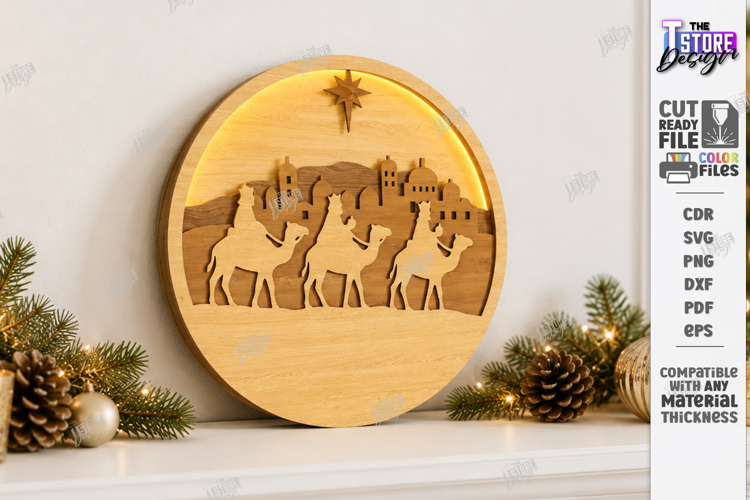 Wooden Nativity Light Box Laser Cut | 3D Layered Christmas