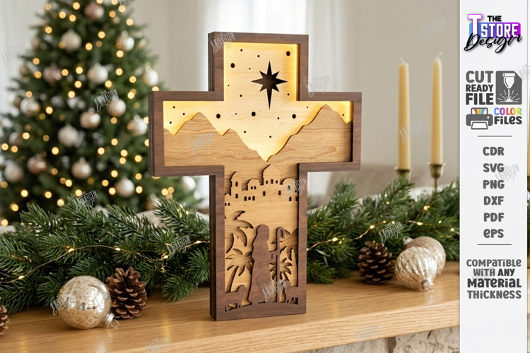 Wooden Nativity Light Box Laser Cut | 3D Layered Christmas