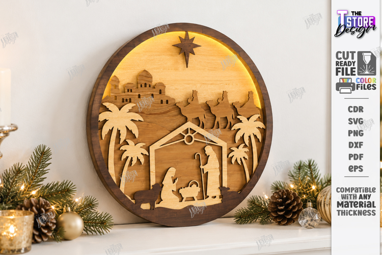 Wooden Nativity Light Box Laser Cut | 3D Layered Christmas