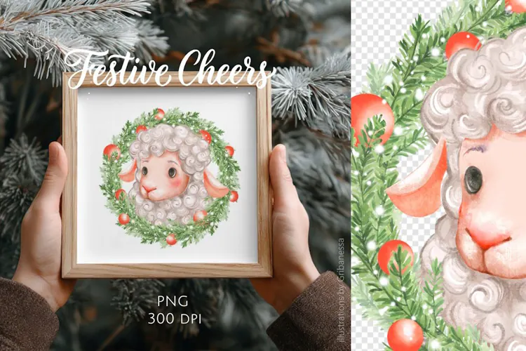 Christmas Sheep Illustration PNG