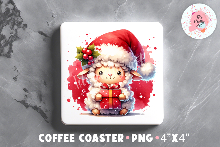 Christmas Sheep Square Coaster Sublimation Design Png