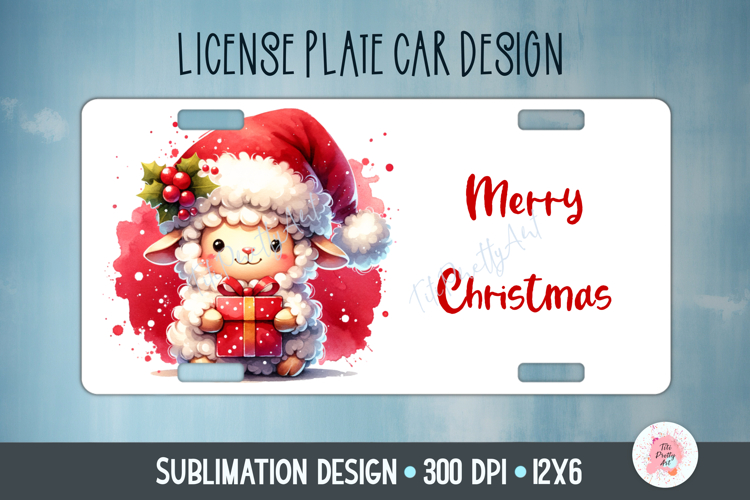 Christmas Sheep Winter Car Plate Sublimation Design Png