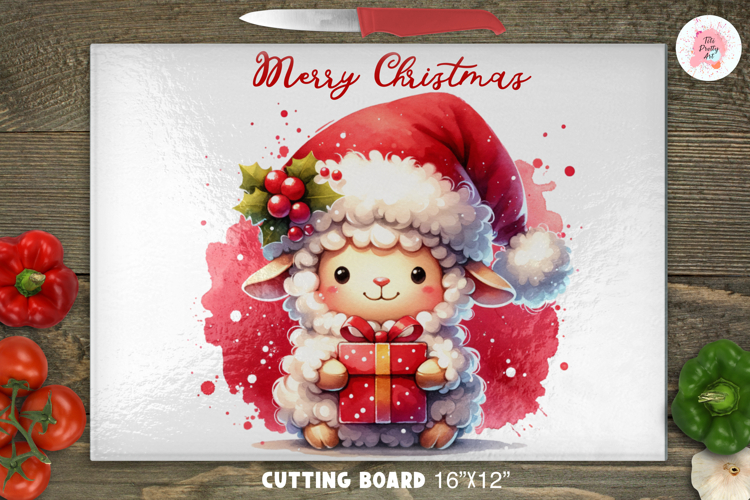 Christmas Sheep Winter Cutting Board Sublimation Design Png