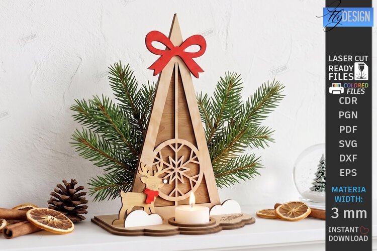 3D Christmas Shelf Decor Candle Holder Laser Cut | Holidays example image 1