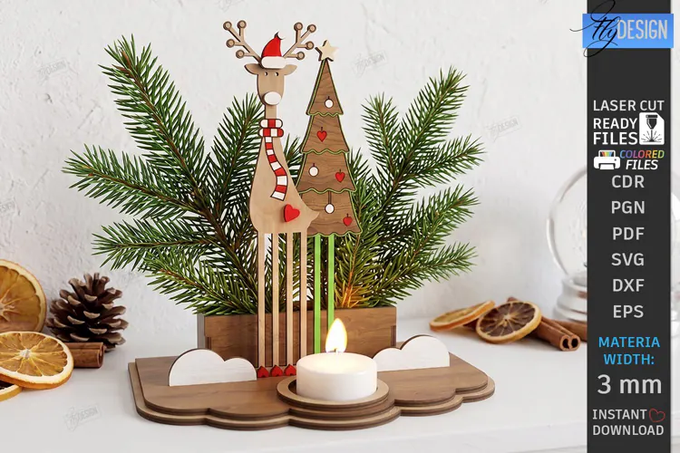 3D Christmas Shelf Decor Candle Holder Laser Cut | Holidays
