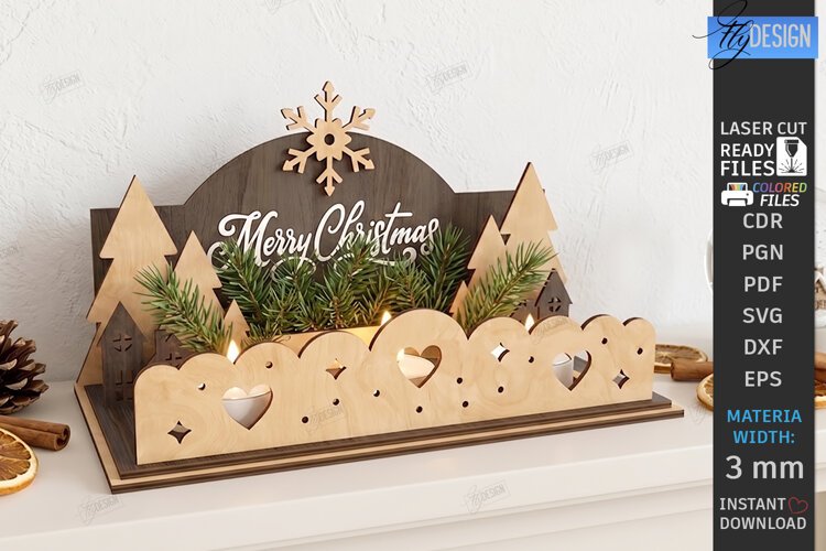 3D Christmas Shelf Decor Candle Holder Laser Cut | Holidays example image 1