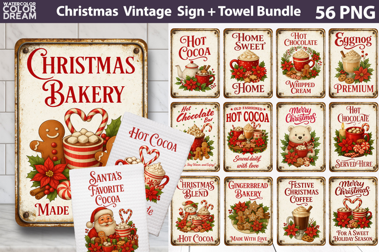 Vintage Christmas Sign Bundle | Christmas Baking Towel