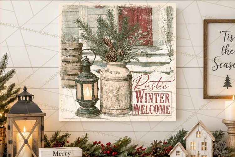 Snowy Farmhouse Winter Decor, Rustic Winter Signs PNG example image 1