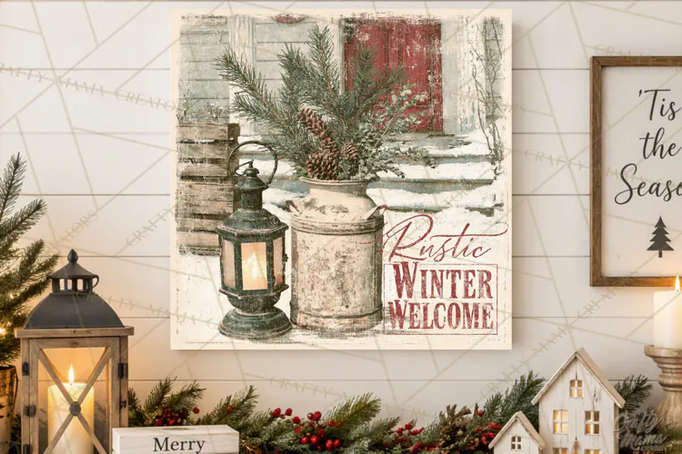 Snowy Farmhouse Winter Decor, Rustic Winter Signs PNG