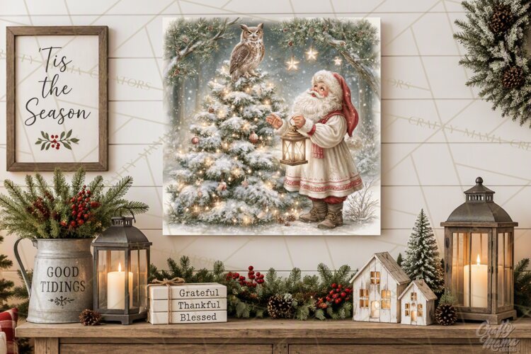 Santa Woodland Christmas Scenes, Vintage Santa Forest PNG example image 1