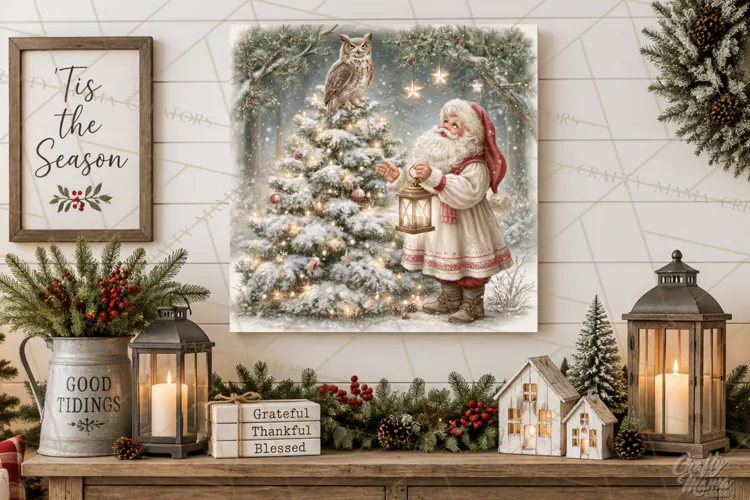Santa Woodland Christmas Scenes, Vintage Santa Forest PNG