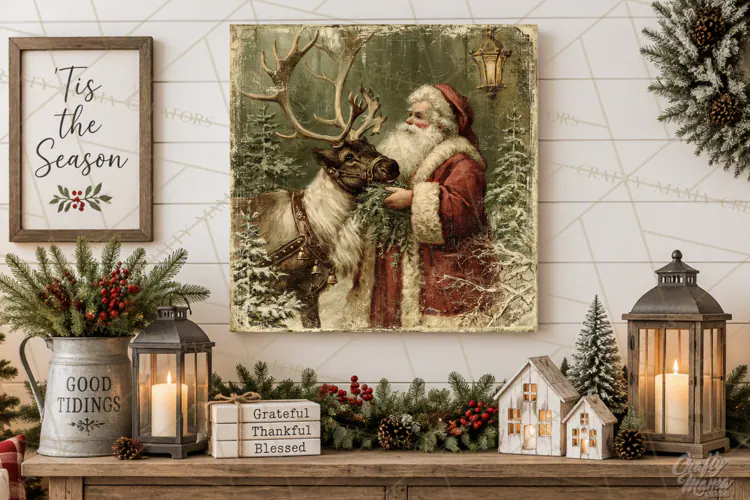 Vintage Santa Christmas Signs PNG, Nostalgic Winter Village
