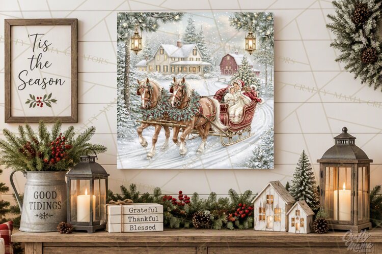 Christmas Farm Scene Sublimation, Vintage Farmhouse Png example image 1